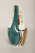 Fajansowy wazon ręcznie malowany podszkliwnie w pomarańczowe, zielone (morskie) i brązowe wzory, projekt Wit Płażewski, Włocławskie Zakłady Ceramiki Stołowej we Włocławku, wzór 443 z 1960 roku - obrazek 8