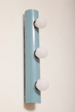 Smukła trzypunktowa aluminiowa cylindryczna niebieska lampa ścienna/kinkiet o pionowej, lub poziomej orientacji, Targetti, Włochy, lata 80. - obrazek 16