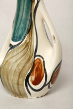 Fajansowy wazon ręcznie malowany podszkliwnie w pomarańczowe, zielone (morskie) i brązowe wzory, projekt Jan Sowiński, Włocławskie Zakłady Ceramiki Stołowej we Włocławku, wzór 284 z 1958 roku - obrazek 9