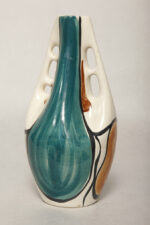 Fajansowy wazon ręcznie malowany podszkliwnie w pomarańczowe, zielone (morskie) i brązowe wzory, projekt Wit Płażewski, Włocławskie Zakłady Ceramiki Stołowej we Włocławku, wzór 443 z 1960 roku - obrazek 9