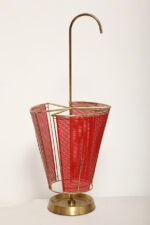 Mosiężny parasolnik/stojak na parasole w kolorze starego złota z bokami z blachy perforowanej lakierowanej na czerwono, Wagner Keller, Niemcy, lata 50/60. - obrazek 10