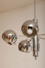 Rozłożysta cała metalowa długa pięciopunktowa chromowana lampa sufitowa z regulowaną długością zwisu, Space Age, Włochy, lata 60/70. - obrazek 10