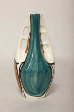 Fajansowy wazon ręcznie malowany podszkliwnie w pomarańczowe, zielone (morskie) i brązowe wzory, projekt Wit Płażewski, Włocławskie Zakłady Ceramiki Stołowej we Włocławku, wzór 443 z 1960 roku - obrazek 10