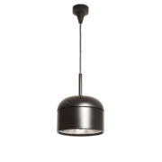 Nieduża jednopunktowa lampa wisząca/sufitowa z czarnym satynowym kloszem z tworzywa i metalowym srebrnym odbłyśnikiem, projekt Arnold Berges dla Staff Leuchten, Model 5518/19/38, Niemcy, lata 70.