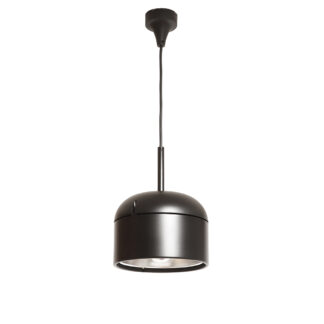 Nieduża jednopunktowa lampa wisząca/sufitowa z czarnym satynowym kloszem z tworzywa i metalowym srebrnym odbłyśnikiem, projekt Arnold Berges dla Staff Leuchten, Model 5518/19/38, Niemcy, lata 70.