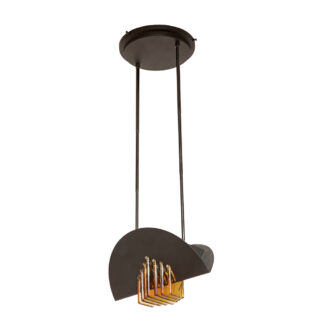 Czarna matowa stalowa jednopunktowa lampa sufitowa z siedmioma półprzeźroczystym ręcznie formowanymi miodowymi plastrami ze szkła Murano, Mazzega, Włochy, lata 80.