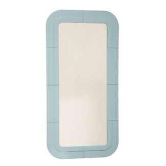 Prostokątne lustro z zaokrąglonymi rogami osadzone w modułowej błękitnej lekkiej ramie z tworzywa, Anna Castelli Ferrieri, firma Kartell, Włochy, lata 60.