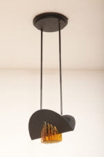 Czarna matowa stalowa jednopunktowa lampa sufitowa z siedmioma półprzeźroczystym ręcznie formowanymi miodowymi plastrami ze szkła Murano, AV Mazzega, Włochy, lata 80. - obrazek 33