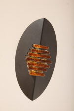 Czarna matowa stalowa jednopunktowa lampa sufitowa z siedmioma półprzeźroczystym ręcznie formowanymi miodowymi plastrami ze szkła Murano, AV Mazzega, Włochy, lata 80. - obrazek 19