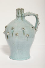 Ceramiczny pękaty dzbanek/amfora/bukłak (21,5 cm) w morskim/jasnoniebieskim kolorze z uchem i wypustkami, Niemcy, lata 60. - obrazek 14