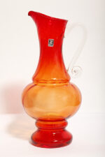 Duży szklany pomarańczowo-czerwony dzbanek "Verona" z przezroczystym uchem, projekt Ludwik Fiedorowicz, Huta Szkła Gospodarczego "Ząbkowice" w Dąbrowie Górniczej, Polska, wzór z 1982 roku - obrazek 2