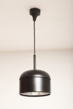 Nieduża jednopunktowa lampa wisząca/sufitowa z czarnym satynowym kloszem z tworzywa i metalowym srebrnym odbłyśnikiem, projekt Arnold Berges dla Staff Leuchten, Model 5518/19/38, Niemcy, lata 70. - obrazek 2