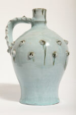 Ceramiczny pękaty dzbanek/amfora/bukłak (21,5 cm) w morskim/jasnoniebieskim kolorze z uchem i wypustkami, Niemcy, lata 60. - obrazek 22