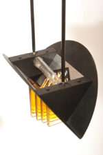 Czarna matowa stalowa jednopunktowa lampa sufitowa z siedmioma półprzeźroczystym ręcznie formowanymi miodowymi plastrami ze szkła Murano, AV Mazzega, Włochy, lata 80. - obrazek 44