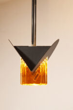 Czarna matowa stalowa jednopunktowa lampa sufitowa z siedmioma półprzeźroczystym ręcznie formowanymi miodowymi plastrami ze szkła Murano, AV Mazzega, Włochy, lata 80. - obrazek 50
