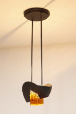 Czarna matowa stalowa jednopunktowa lampa sufitowa z siedmioma półprzeźroczystym ręcznie formowanymi miodowymi plastrami ze szkła Murano, AV Mazzega, Włochy, lata 80. - obrazek 51