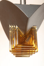 Czarna matowa stalowa jednopunktowa lampa sufitowa z siedmioma półprzeźroczystym ręcznie formowanymi miodowymi plastrami ze szkła Murano, AV Mazzega, Włochy, lata 80. - obrazek 55