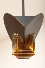 Czarna matowa stalowa jednopunktowa lampa sufitowa z siedmioma półprzeźroczystym ręcznie formowanymi miodowymi plastrami ze szkła Murano, AV Mazzega, Włochy, lata 80. - obrazek 24