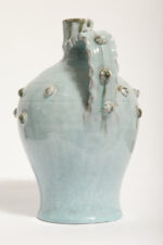 Ceramiczny pękaty dzbanek/amfora/bukłak (21,5 cm) w morskim/jasnoniebieskim kolorze z uchem i wypustkami, Niemcy, lata 60. - obrazek 5