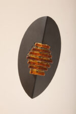 Czarna matowa stalowa jednopunktowa lampa sufitowa z siedmioma półprzeźroczystym ręcznie formowanymi miodowymi plastrami ze szkła Murano, AV Mazzega, Włochy, lata 80. - obrazek 26