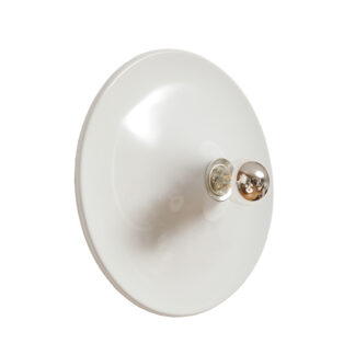 Jednopunktowa okrągła lakierowana na biało w połysku aluminiowa lampa ścienna/kinkiet, Space Age, firma Biffi, Włochy