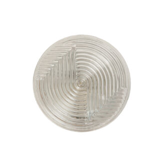 Jednopunktowa okrągła lampa ścienna/kinkiet ze szklanym reliefowym przeźroczystym kloszem w stylu Art Deco w czarnej metalowej oprawie, firma Prisma, Włochy, lata 80.