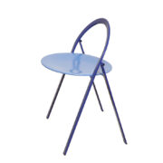 Składane metalowe krzesło "Clio" okrągłym niebieskim siedziskiem i granatowym oparciem i nogami, projekt Giorgio Cattelan dla firmy Cidue, Włochy, lata 70.