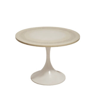 Masywny i ciężki stolik kawowy / pomocnik / typu "Tulip" z okrągłym kamiennym/marmurowym blatem na metalowej rozszerzającej się do dołu nodze w stylu projektów Eero Saarinena, Space Age, Włochy, lata 70.