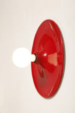 Duża jednopunktowa okrągła lakierowana na czerwono w połysku aluminiowa lampa ścienna/kinkiet, Space Age, Włochy, lata 70 - obrazek 22