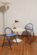 Masywny i ciężki stolik kawowy / pomocnik / typu "Tulip" z okrągłym kamiennym/marmurowym blatem na metalowej rozszerzającej się do dołu nodze w stylu projektów Eero Saarinena, Space Age, Włochy, lata 70. - obrazek 20