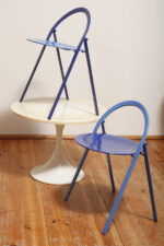 Składane metalowe krzesło "Clio" okrągłym granatowym siedziskiem i niebieskim oparciem i nogami, projekt Giorgio Cattelan dla firmy Cidue, Włochy, lata 70. - obrazek 20