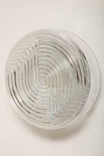 Jednopunktowa okrągła lampa ścienna/kinkiet ze szklanym reliefowym przeźroczystym kloszem w stylu Art Deco w czarnej metalowej oprawie, firma Prisma, Włochy, lata 80. - obrazek 42