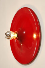 Duża jednopunktowa okrągła lakierowana na czerwono w połysku aluminiowa lampa ścienna/kinkiet, Space Age, Włochy, lata 70 - obrazek 58
