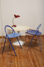 Masywny i ciężki stolik kawowy / pomocnik / typu "Tulip" z okrągłym kamiennym/marmurowym blatem na metalowej rozszerzającej się do dołu nodze w stylu projektów Eero Saarinena, Space Age, Włochy, lata 70. - obrazek 8