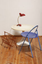 Masywny i ciężki stolik kawowy / pomocnik / typu "Tulip" z okrągłym kamiennym/marmurowym blatem na metalowej rozszerzającej się do dołu nodze w stylu projektów Eero Saarinena, Space Age, Włochy, lata 70. - obrazek 10