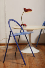 Masywny i ciężki stolik kawowy / pomocnik / typu "Tulip" z okrągłym kamiennym/marmurowym blatem na metalowej rozszerzającej się do dołu nodze w stylu projektów Eero Saarinena, Space Age, Włochy, lata 70. - obrazek 12