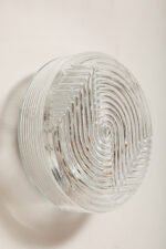 Jednopunktowa okrągła lampa ścienna/kinkiet ze szklanym reliefowym przeźroczystym kloszem w stylu Art Deco w czarnej metalowej oprawie, firma Prisma, Włochy, lata 80. - obrazek 9