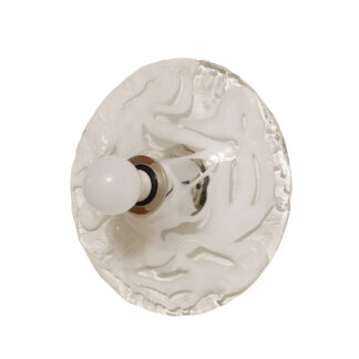 Jednopunktowa mlecznobiała okrągła lampa ścienna/kinkiet w niesymetryczne wzory ze szkła Murano, Space Age, La Murrina, Włochy, lata 70