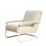 Masywny niski fotel wypoczynkowy w stylu Bauhaus na metalowej rurowej ramie obity białą/ecru skórą naturalną, projekt Jan des Bouvrie dla Gelderland, Model 4751, Holandia, lata 80.