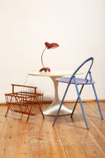 Drewniany lakierowany lekki ażurowy pleciony gazetnik /pojemnik lub stojak na gazety w stylu Mid Century Modern z jedną komorą użytkową , lata 70. - obrazek 21