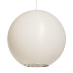 Jednopunktowa mlecznobiała duża (40 cm) lampa sufitowa z tworzywa w kształcie kuli z aluminiowym srebrnym odbłyśnikiem na dole, Philips, Holandia, lata 90.