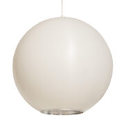 Jednopunktowa mlecznobiała duża (40 cm) lampa sufitowa z tworzywa w kształcie kuli z aluminiowym srebrnym odbłyśnikiem na dole, Philips, Holandia, lata 90.