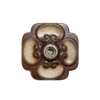 W odcieniach brązu jednopunktowa ceramiczna lampa ścienna / kinkiet / plafon Fat Lava z motywem kwiatowym, Hustadt Leuchten, Niemcy, lata 60.