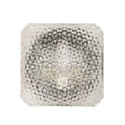 Szklany masywny fakturowy przeźroczysto lodowy kwadratowy jednopunktowy kinkiet/lampa ścienna z czarnym uchwytem z tworzywa, RZB (Rudolf Zimmermann Bamberg) Leuchten, Niemcy, lata 70.