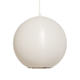 Jednopunktowa mlecznobiała lampa sufitowa z tworzywa w kształcie kuli z aluminiowym srebrnym odbłyśnikiem na dole, Philips, Holandia, lata 90.