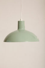 Jasnozielona metalowa jednopunktowa lampa wisząca/sufitowa  w kształcie kopuły, Polska, lata 80. - obrazek 2