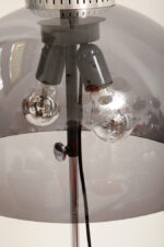 Dwupunktowa filigranowa lampa podłogowa z regulowaną wysokością jasnoszarego klosza z lekkiego półprzepuszczalnego tworzywa/akrylu i metalową grafitową podstawą, Space Age, Gepo, Holandia, lata 70. - obrazek 7