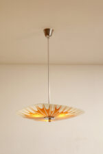 Pomarańczowa szklana trzypunktowa lampa sufitowa „Parasolka” z geometrycznym wzorem i złoceniami, Napako, Czechosłowacja, lata 60. - obrazek 2