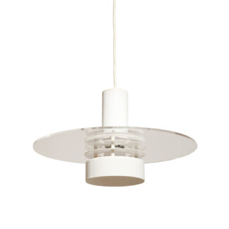 Metalowa jednopunktowa biała lampa wisząca/sufitowa z przeźroczystym okręgiem z pleksiglasu, HORN, typ 740, Dania, lata 70/80.