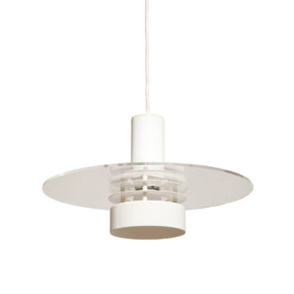 Metalowa jednopunktowa biała lampa wisząca/sufitowa z przeźroczystym okręgiem z pleksiglasu, HORN, typ 740, Dania, lata 70/80.